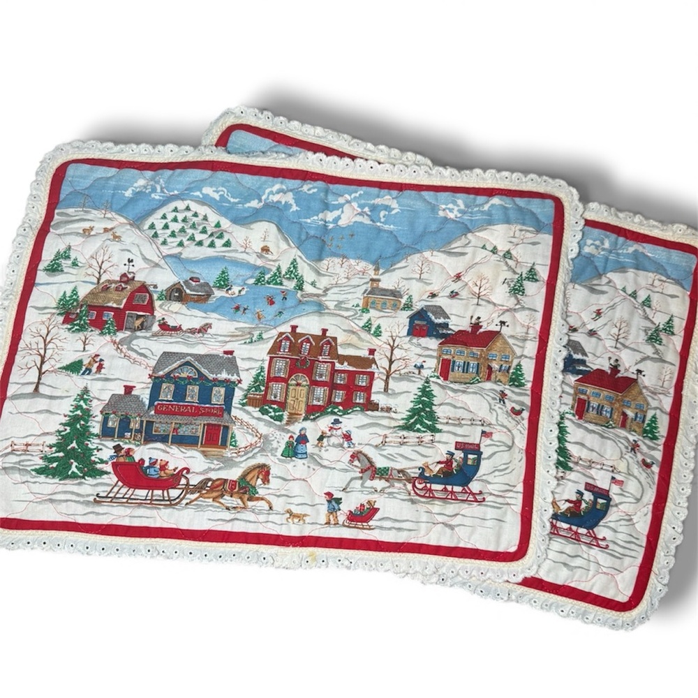 Holiday Village Scene Placemats - Set of 2